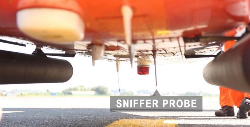 A probe in the belly of the aircraft is connected to the sniffer sensor